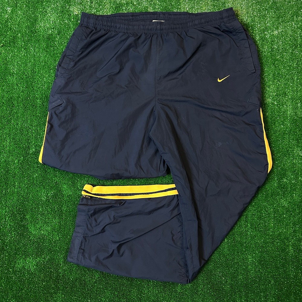 Vintage Nike Track Pants Mens XL Navy Yellow Stripe Ripstop Mesh Lined Baggy Y2K